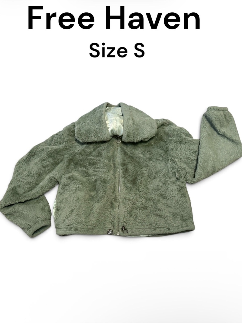 Plush Faux Fur Jacket - Sage Green, Size S